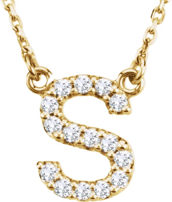 14K Yellow 1/8 CTW Natural Diamond Initial S 16" Necklace