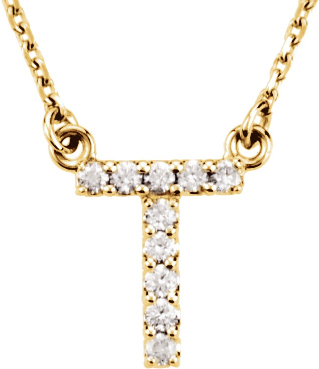 14K Yellow 1/10 CTW Natural Diamond Initial T 16" Necklace