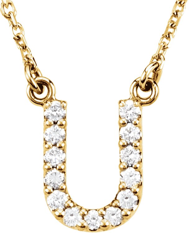 14K Yellow 1/8 CTW Natural Diamond Initial U 16" Necklace