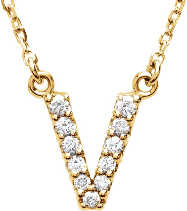 14K Yellow 1/8 CTW Natural Diamond Initial V 16 Necklace