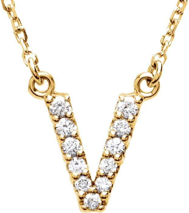 14K Yellow 0.13 CTW Natural Diamond Initial V 16 inch Necklace Ref 9869915