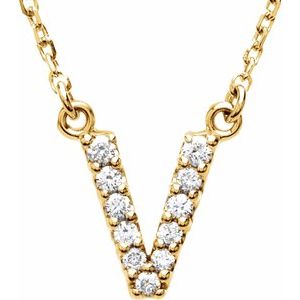 14K Yellow 1/8 CTW Natural Diamond Initial V 16" Necklace