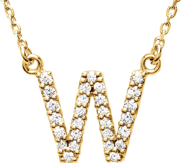 14K Yellow 1/8 CTW Natural Diamond Initial W 16" Necklace