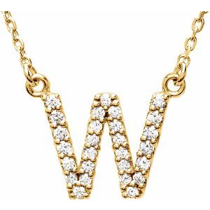 14K Yellow 1/8 CTW Natural Diamond Initial W 16" Necklace