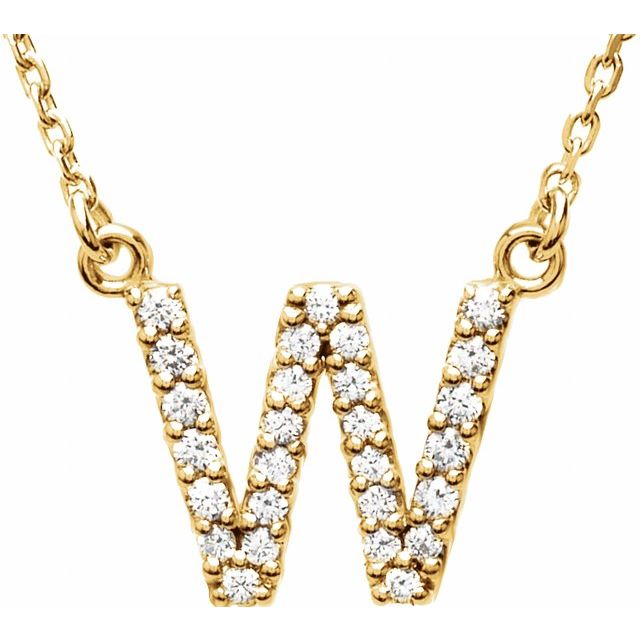 14K Yellow 1/8 CTW Natural Diamond Initial W 16 Necklace
