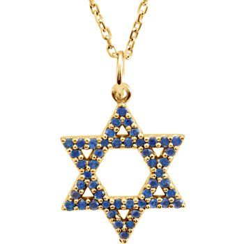 14K Yellow Blue Sapphire Star of David 16 inch Necklace Ref 9658993