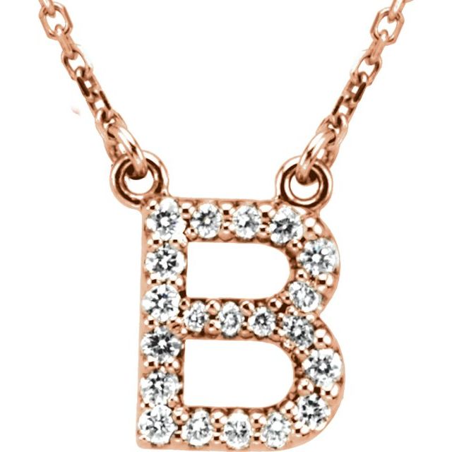 14K Rose Initial B 1/8 CTW Diamond 16" Necklace