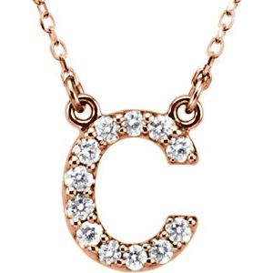 14K Rose 1/8 CTW Natural Diamond Initial C 16" Necklace