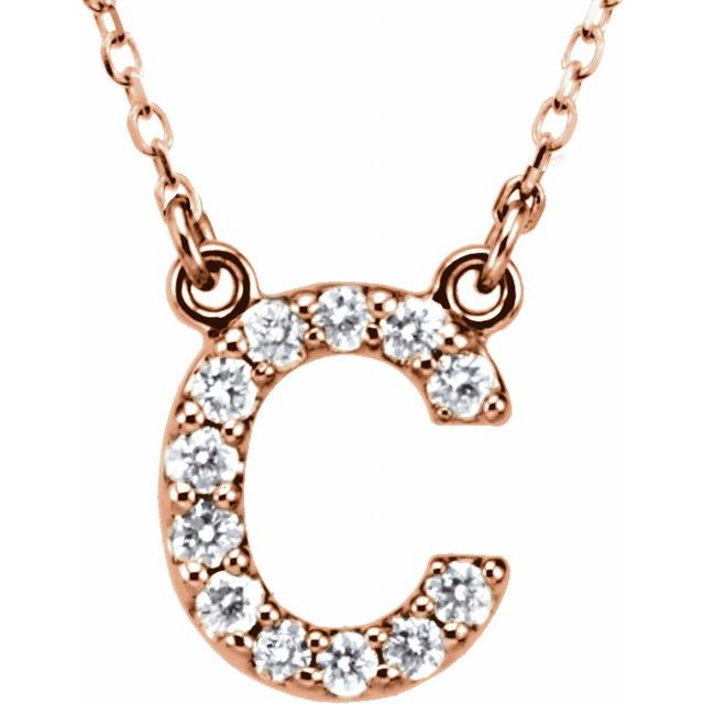 14K Rose 1/8 CTW Natural Diamond Initial C 16" Necklace