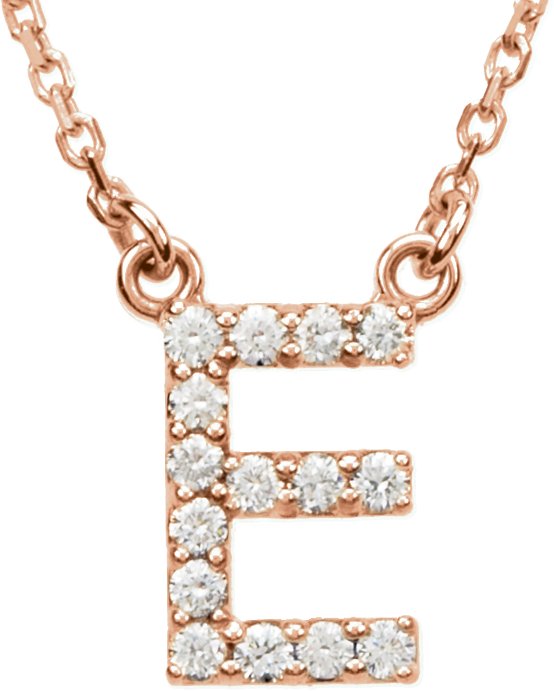 14K Rose 1/8 CTW Natural Diamond Initial E 16 Necklace