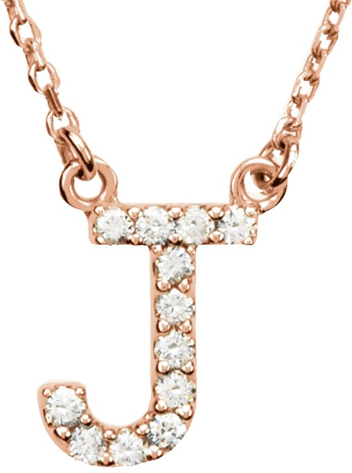 14K Rose 0.10 CTW Natural Diamond Initial J 16 inch Necklace Ref 9869931