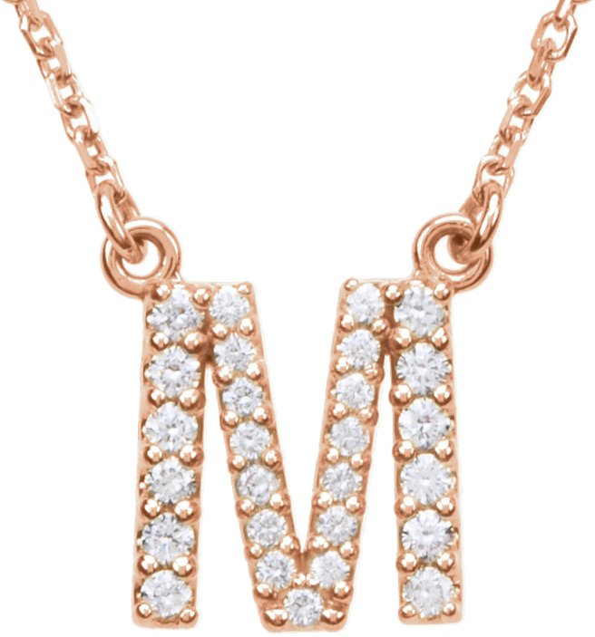 14K Rose 0.17 CTW Natural Diamond Initial M 16 inch Necklace Ref 9869953