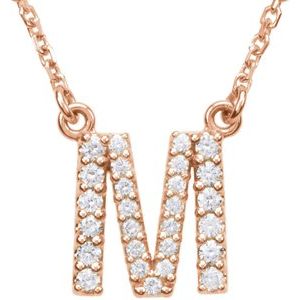 14K Rose 1/6 CTW Natural Diamond Initial M 16" Necklace