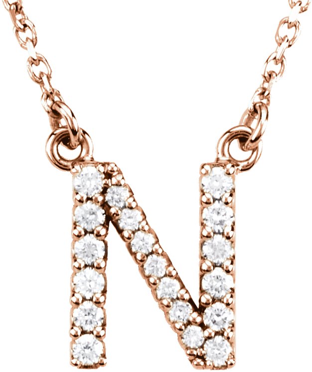 14K Rose 1/8 CTW Natural Diamond Initial N 16 Necklace