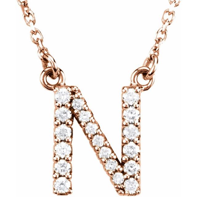 14K Rose 1/8 CTW Natural Diamond Initial N 16" Necklace