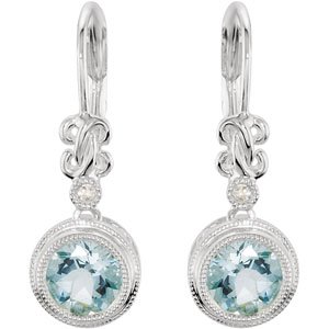 Sterling Silver Natural Aquamarine & .02 CTW Natural Diamond Earrings