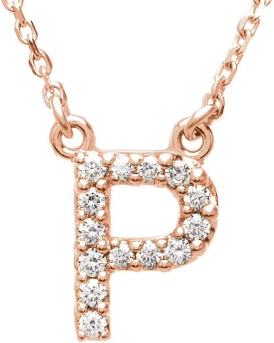 14K Rose 0.13 CTW Natural Diamond Initial P 16 inch Necklace Ref 9869912