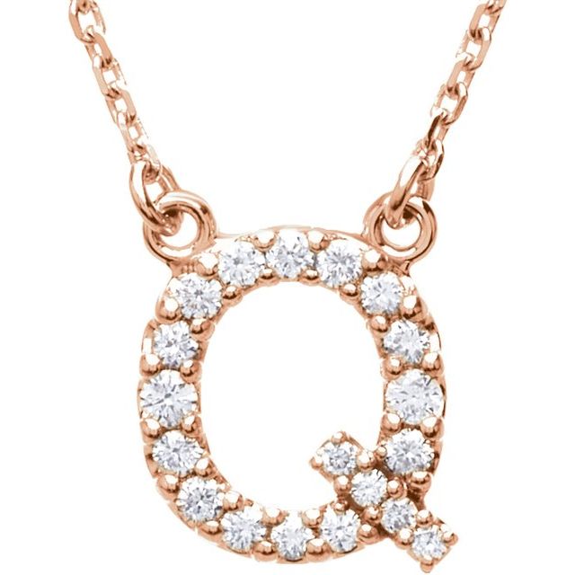 14K Rose Initial Q 1/6 CTW Diamond 16 Necklace