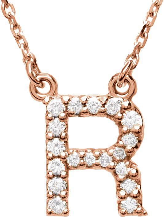 14K Rose Initial R 1/8 CTW Diamond 16" Necklace