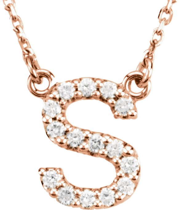 14K Rose 1/8 CTW Natural Diamond Initial S 16 Necklace