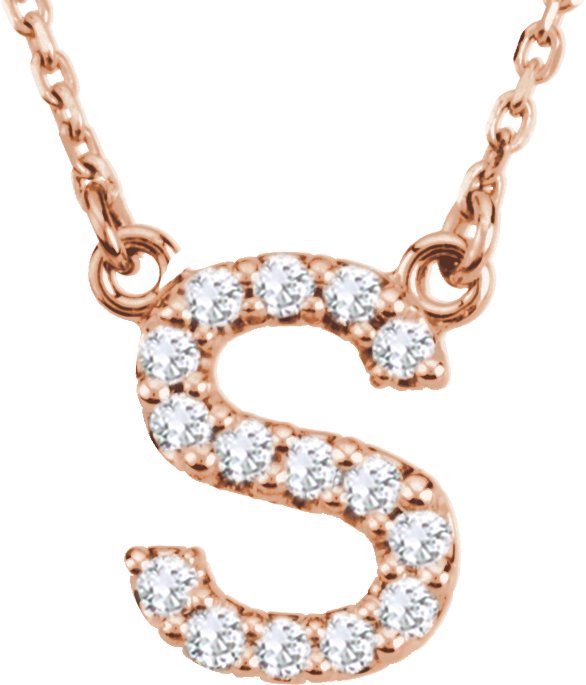 14K Rose 1/8 CTW Natural Diamond Initial S 16 Necklace