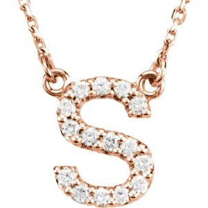 14K Rose 1/8 CTW Natural Diamond Initial S 16" Necklace