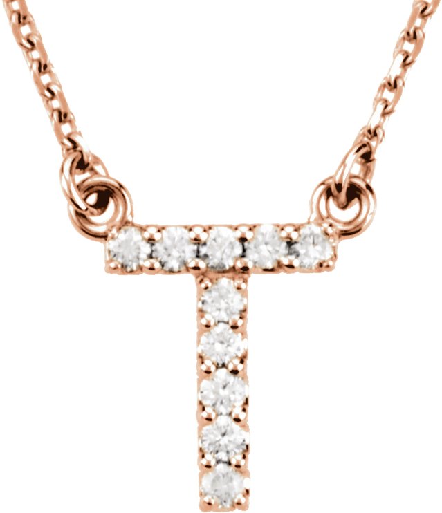 14K Rose .08 CTW Natural Diamond Initial T 16 inch Necklace Ref 9869882