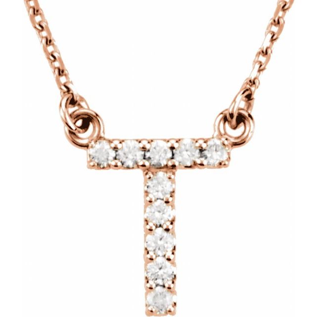 14K Rose 1/10 CTW Natural Diamond Initial T 16" Necklace