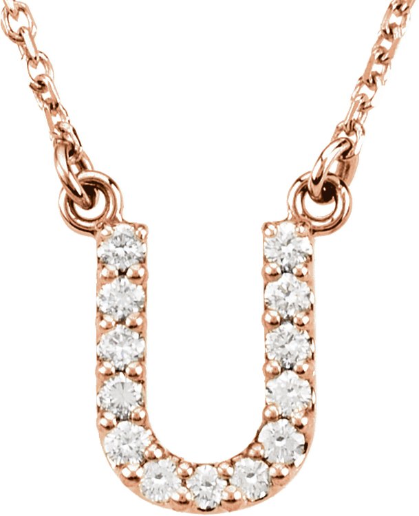 14K Rose 0.13 CTW Natural Diamond Initial U 16 inch Necklace Ref 9869884