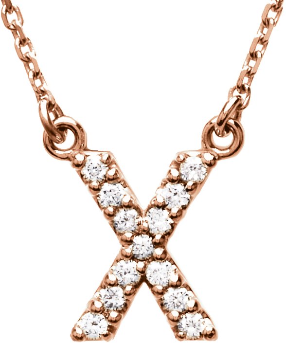 14K Rose 0.13 CTW Natural Diamond Initial X 16 inch Necklace Ref 10757060