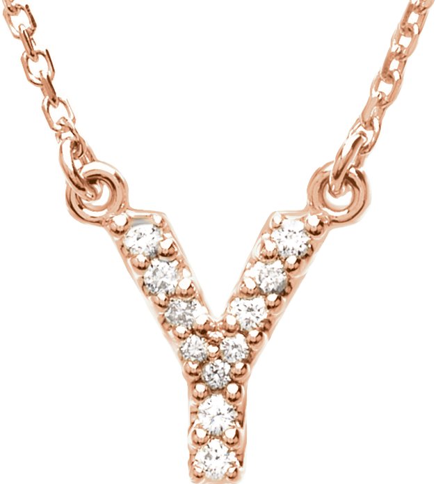 14K Rose .08 CTW Natural Diamond Initial Y 16 inch Necklace Ref 9869919