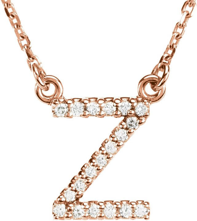 14K Rose .08 CTW Natural Diamond Initial Z 16 inch Necklace Ref 9869938