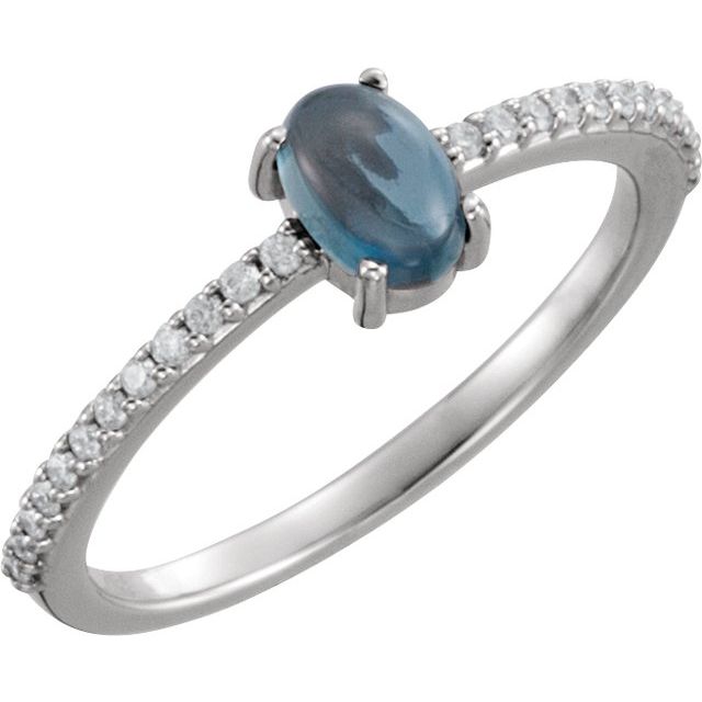 Platinum 6x4 mm Oval Natural London Blue Topaz & 1/8 CTW Natural Diamond Ring