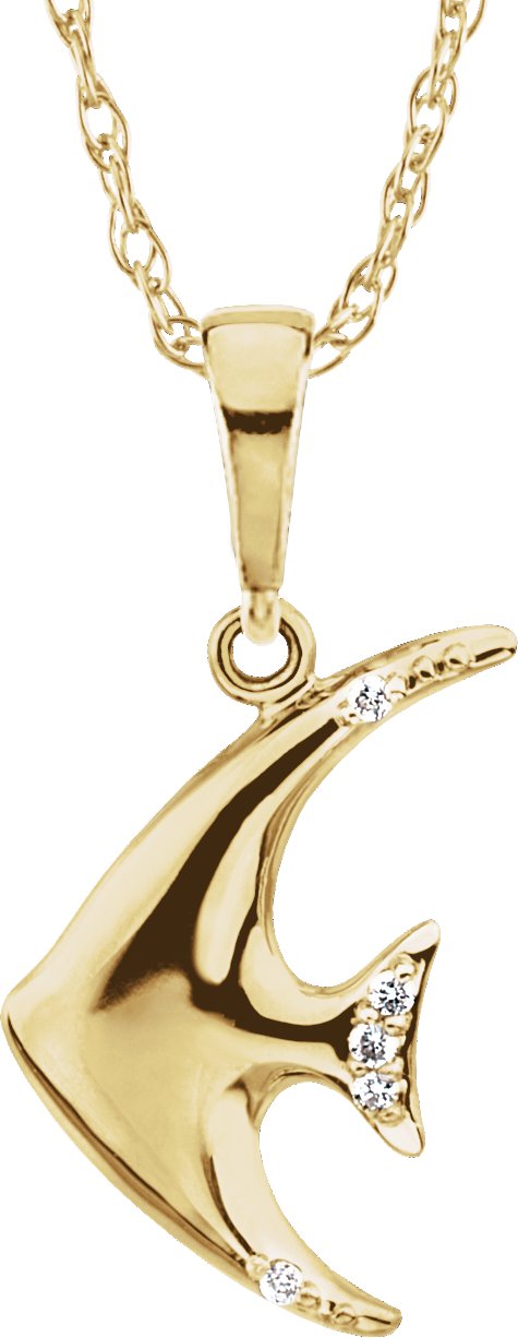 .06 CTW Natural Diamond Angel Fish Necklace – 14K Yellow Gold