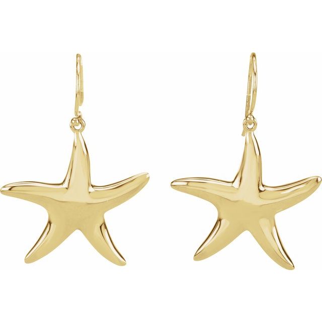 14K Yellow Starfish Earrings