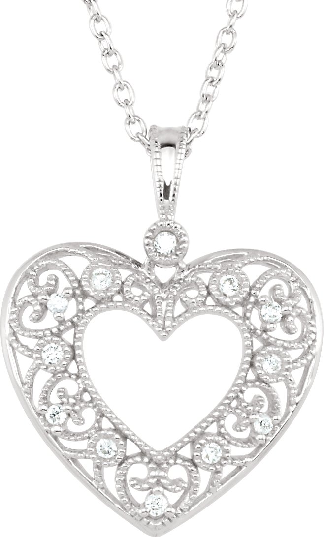Sterling Silver .10 CTW Diamond Heart 18 inch Necklace Ref. 3677274