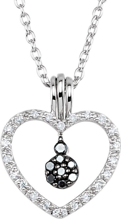 Sterling Silver 1/6 CTW Natural Black & White Diamond Heart 18" Necklace
