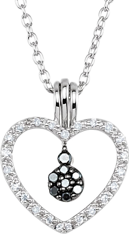 Sterling Silver 1/6 CTW Natural Black & White Diamond Heart 18 Necklace