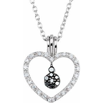 Sterling Silver .167 CTW Black and White Diamond Heart 18 inch Necklace Ref. 3677310