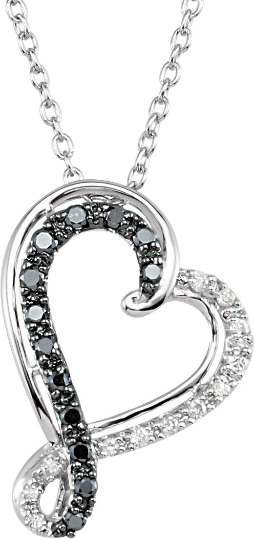 Sterling Silver 1/5 CTW Natural Black & White Diamond Heart 18" Necklace  