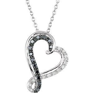 14K White 1/5 CTW Natural Black & White Diamond Heart 18" Necklace  