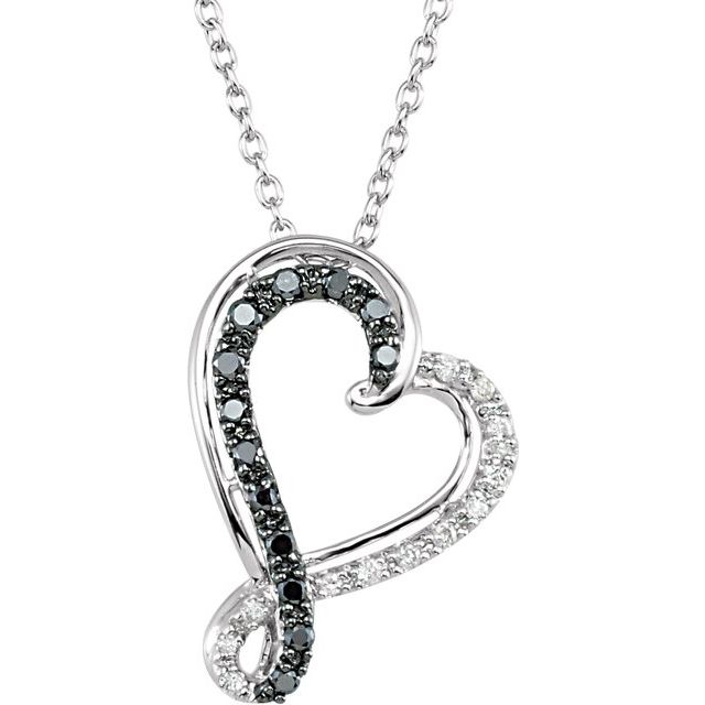 Sterling Silver 1/5 CTW Natural Black & White Diamond Heart 18