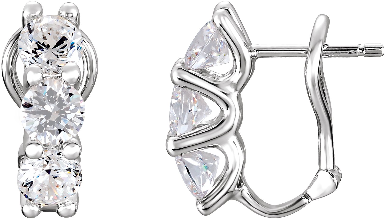 Sterling Silver Imitation White Cubic Zirconia Three-Stone Omega Earrings