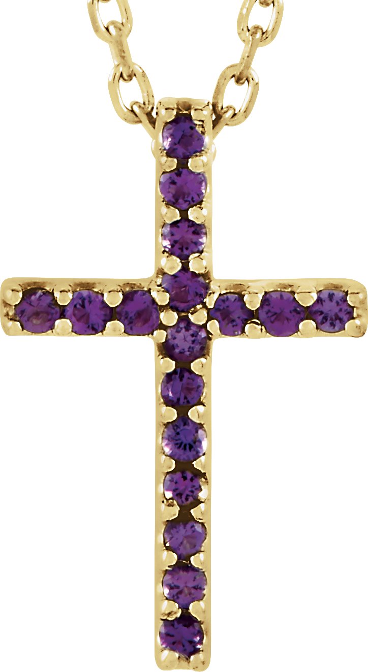 14K Yellow Natural Amethyst Petite Cross 16