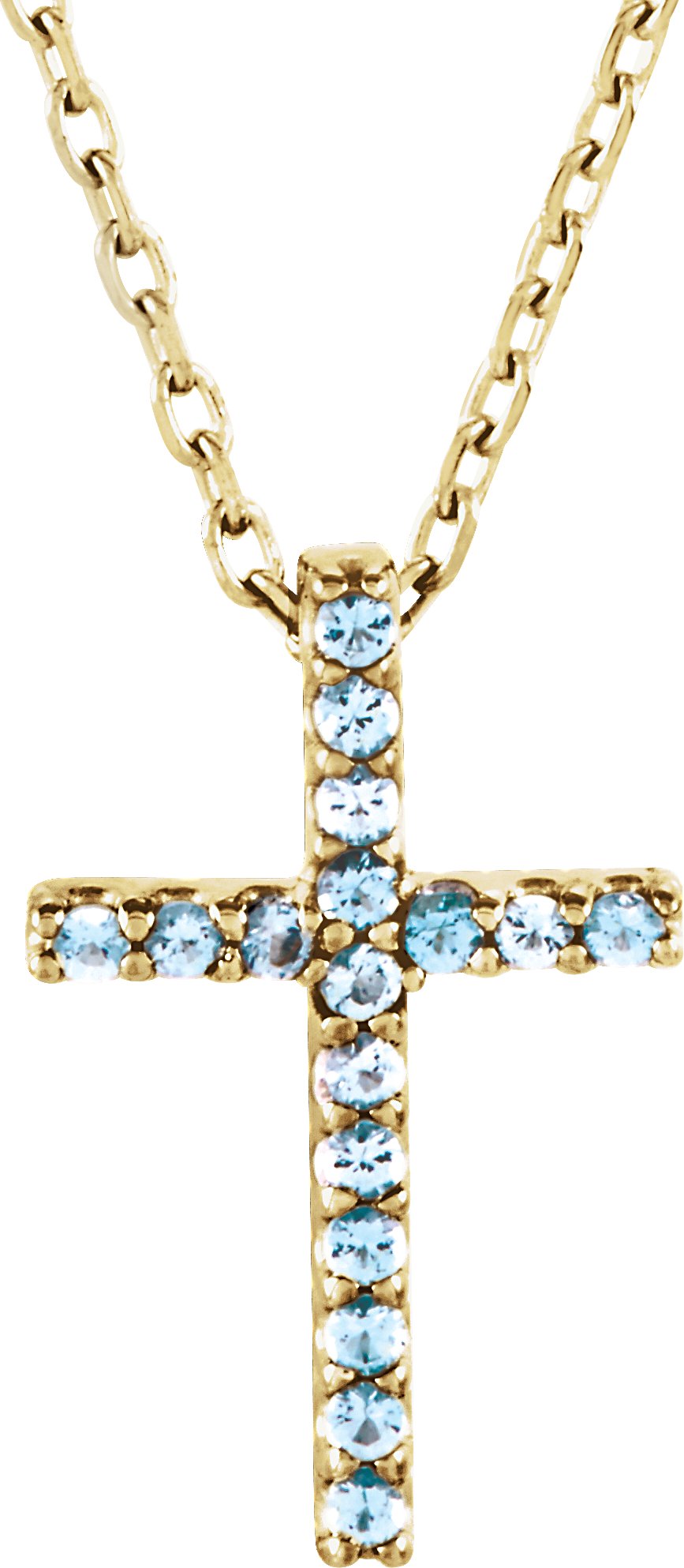 14K Yellow Natural Aquamarine Petite Cross 16