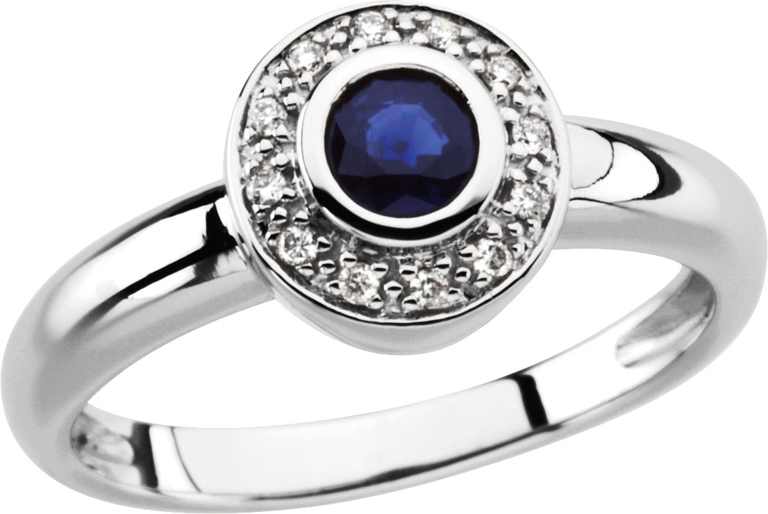 14K White Sapphire & .06 CTW Diamond Ring 
