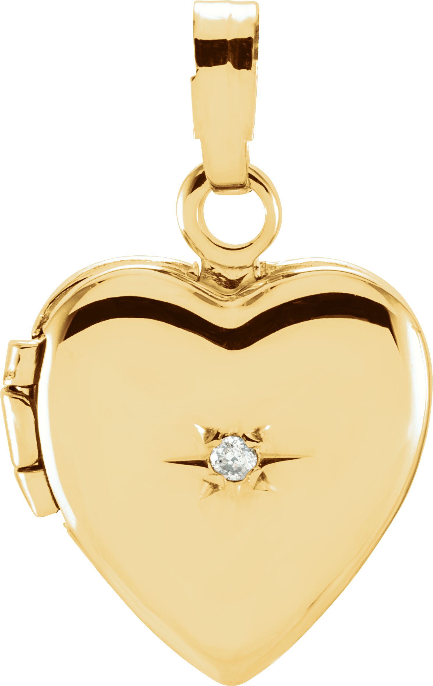 14K Yellow .005 CT Diamond Heart Shaped Locket