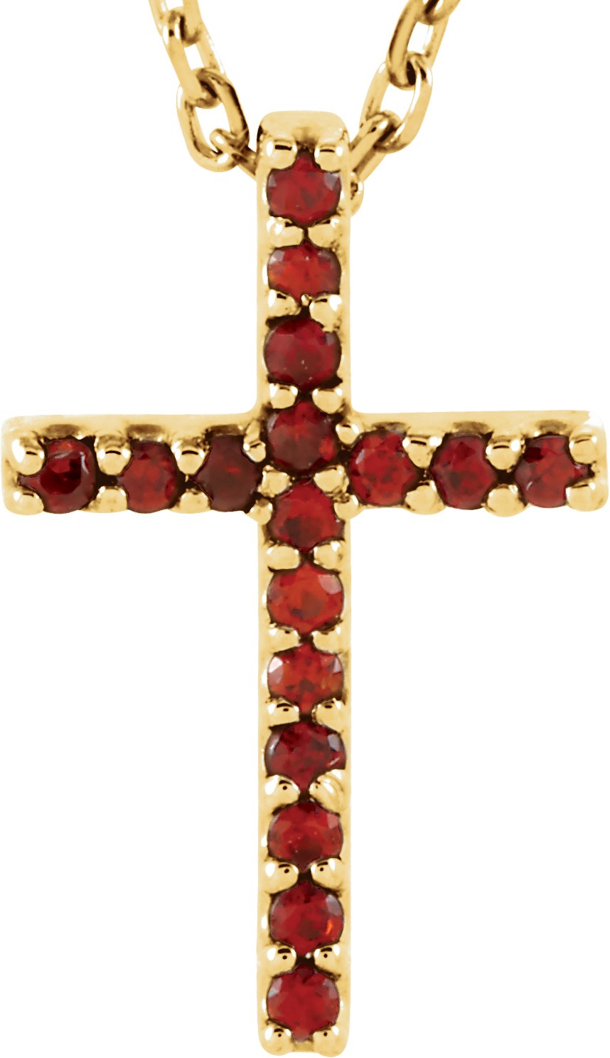 14K Yellow Natural Mozambique Garnet Petite Cross 16