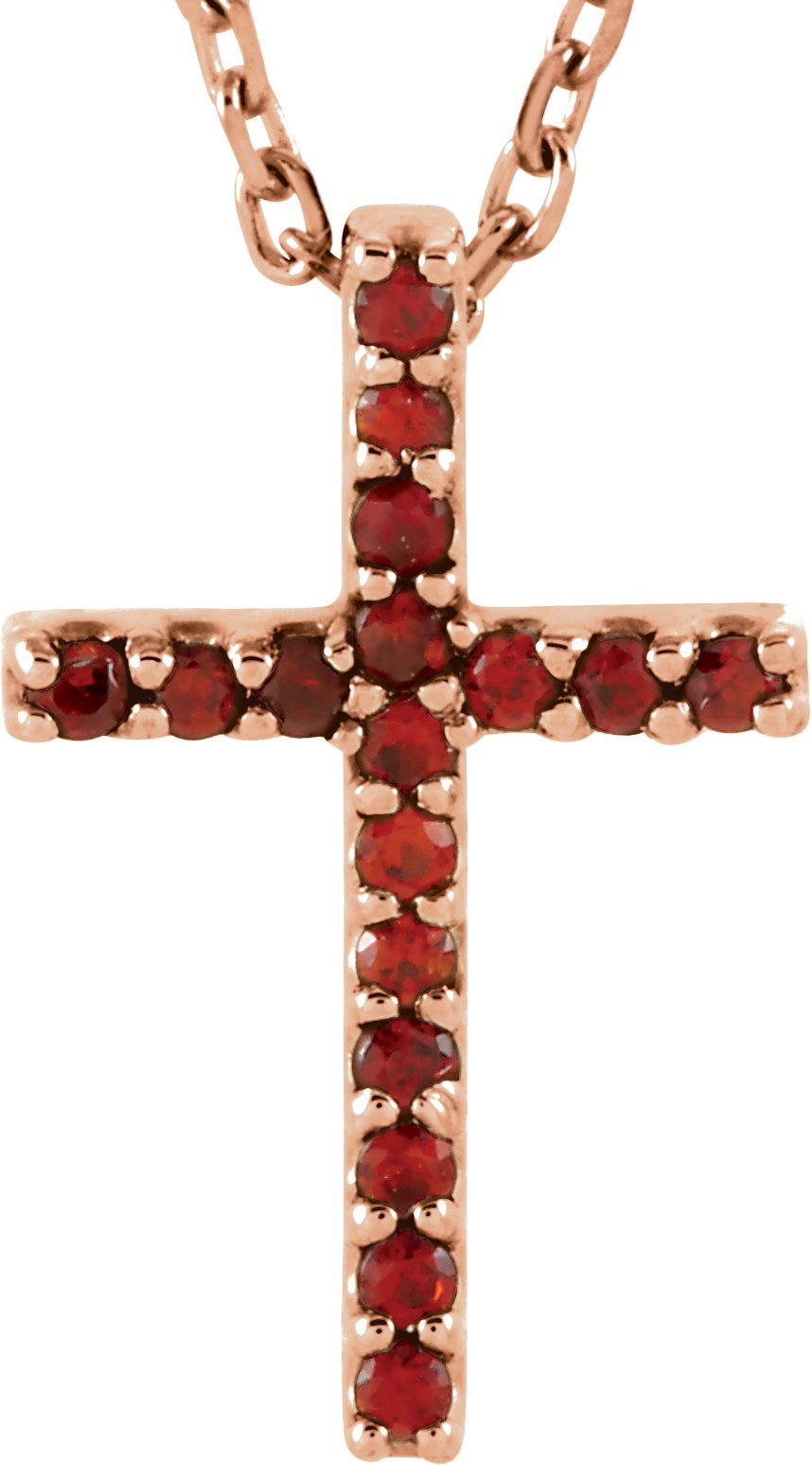 14K Rose Natural Mozambique Garnet Petite Cross 16