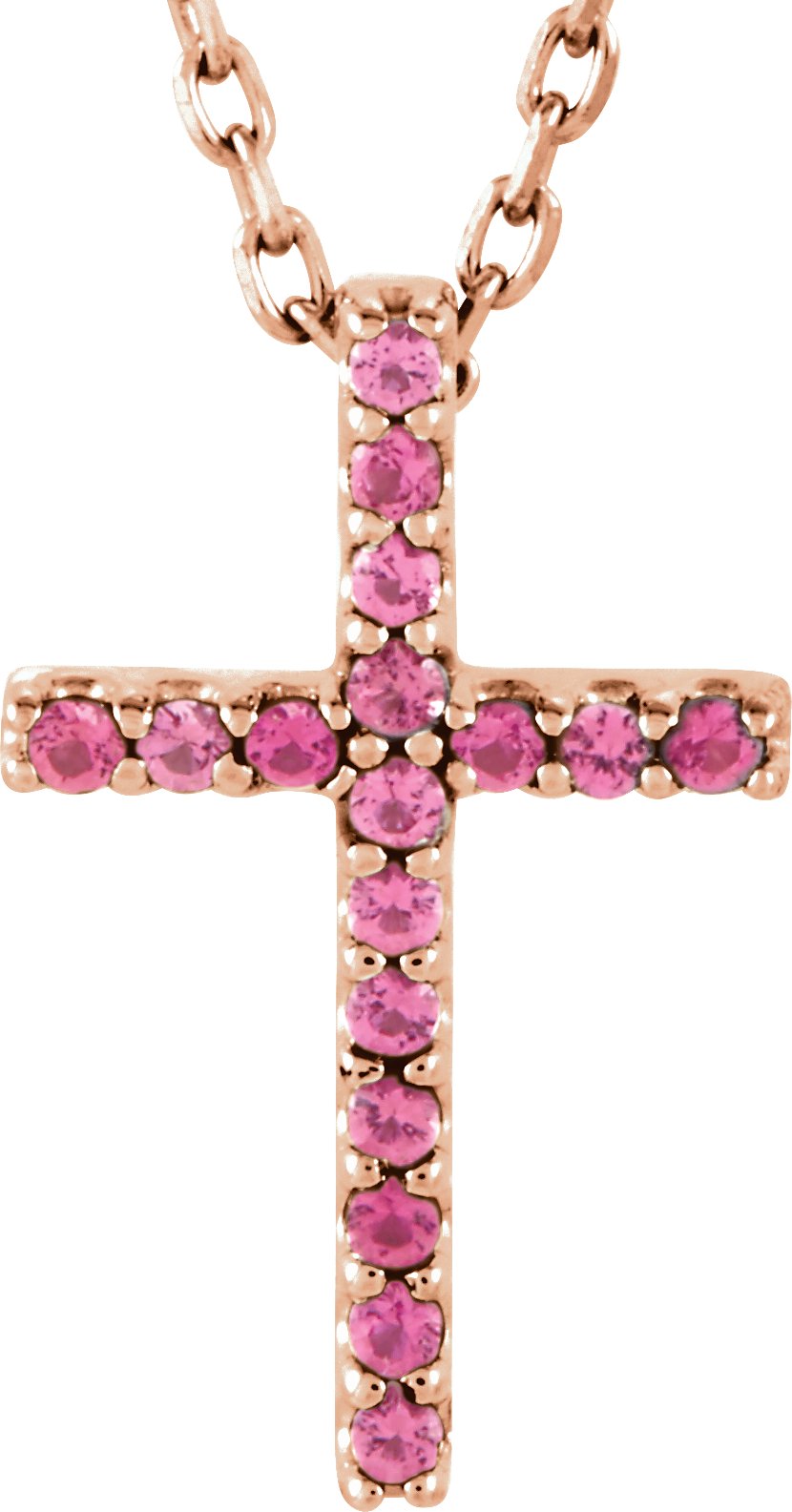 14K Rose Natural Pink Tourmaline Petite Cross 16